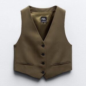 Zara Khaki Green Tailored Vest